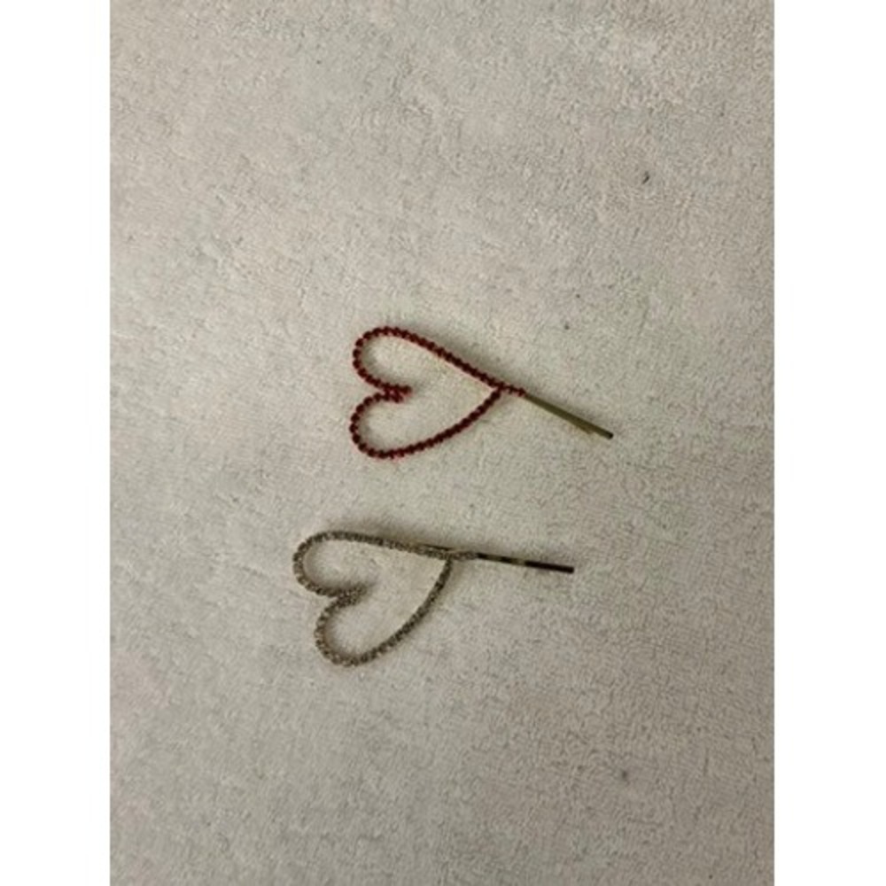 Set of 2 Rhinestone Heart Bobby Pins Red and Clear Crystal Gold Tone Hair Clips